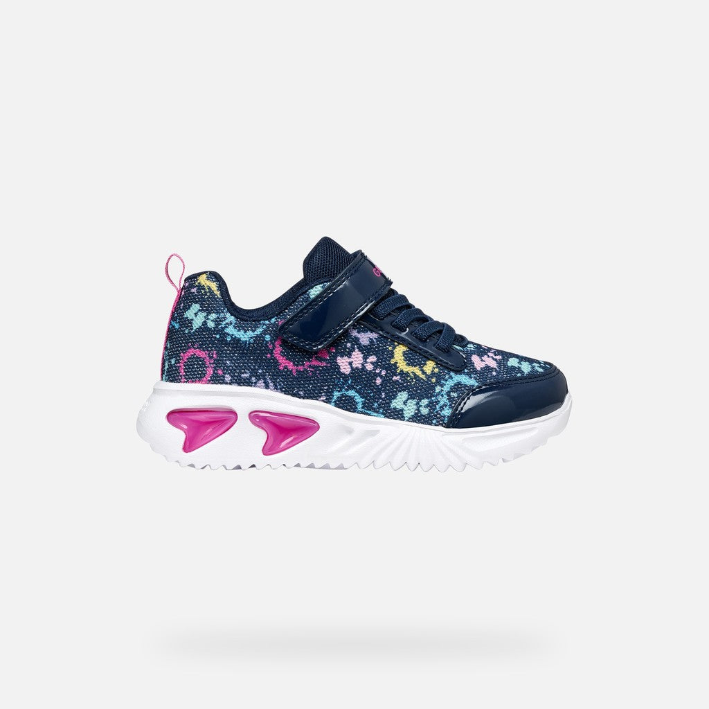 Geox Assister Lights Trainer Girls Navy Multi J45E9B