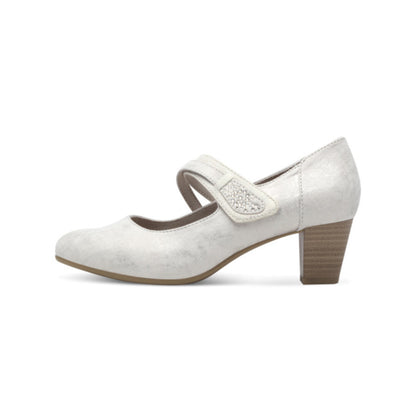 Jana Mid Heel Double Strap Beige/Gold 24464-42