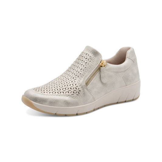 Jana Ladies Slip On Trainer with Zip Beige Gold  24765-46