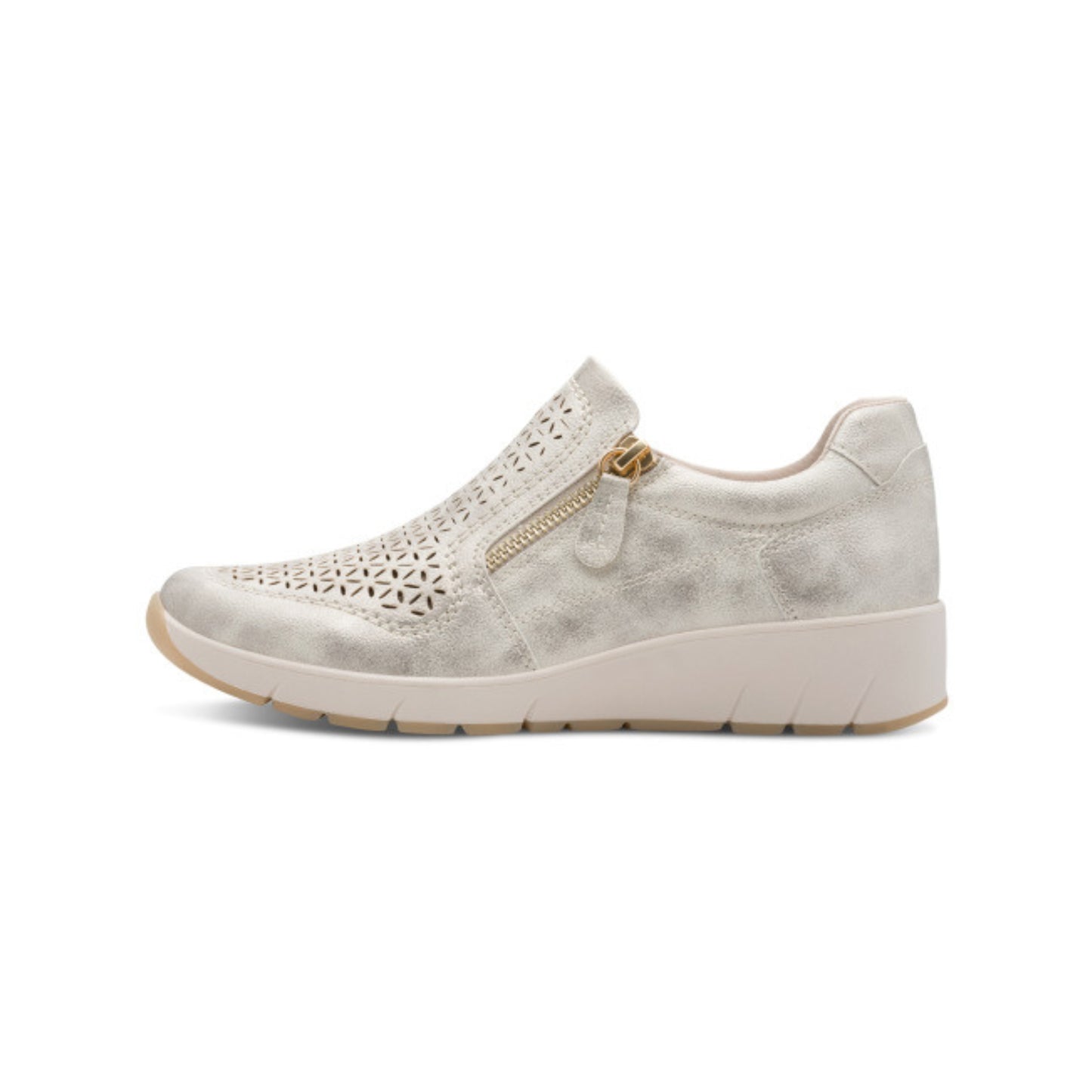 Jana Ladies Slip On Trainer with Zip Beige Gold  24765-46