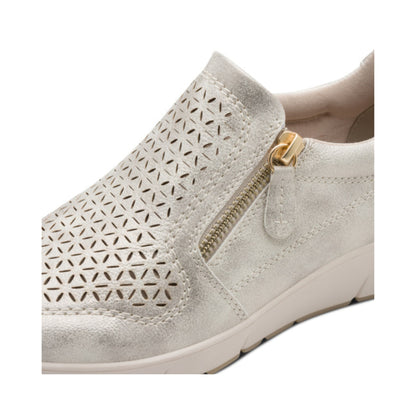 Jana Ladies Slip On Trainer with Zip Beige Gold  24765-46