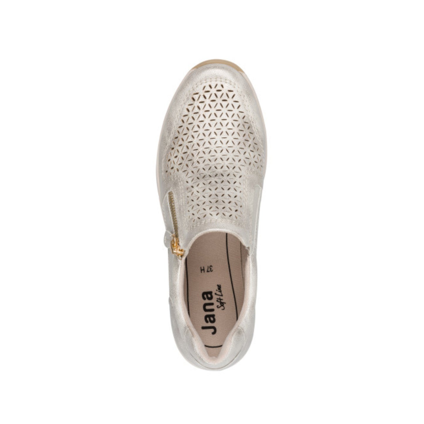 Jana Ladies Slip On Trainer with Zip Beige Gold  24765-46