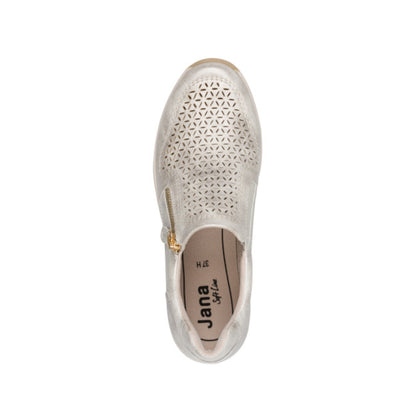 Jana Ladies Slip On Trainer with Zip Beige Gold  24765-46