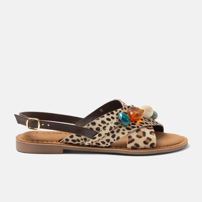 Lazamani Marika Flat Sandal CrissCross Animal Print LA75918