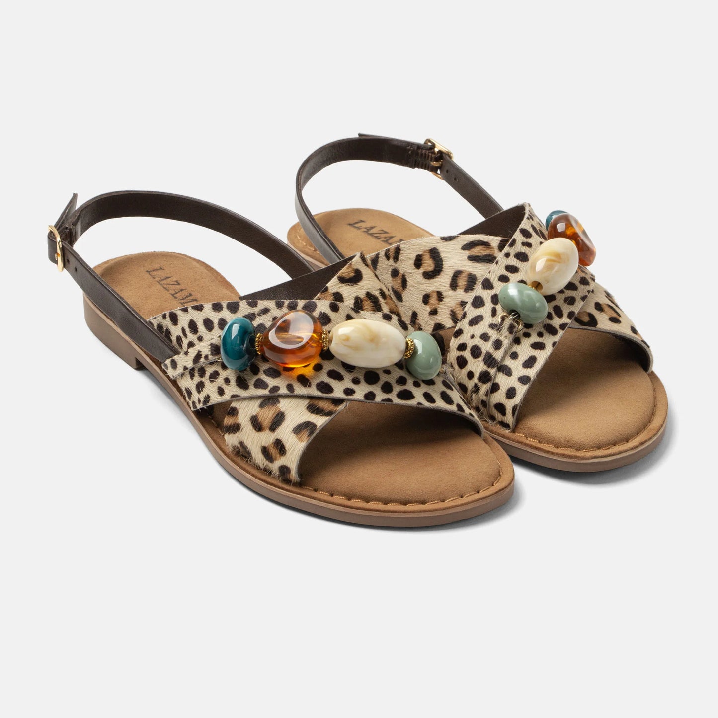 Lazamani Marika Flat Sandal CrissCross Animal Print LA75918