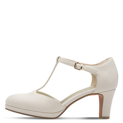 Marco Tozzi Cream T-Bar Mid Heel 24419-45