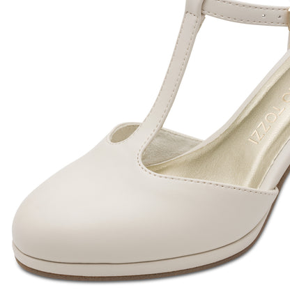 Marco Tozzi Cream T-Bar Mid Heel 24419-45