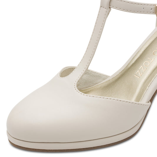 Marco Tozzi Cream T-Bar Mid Heel