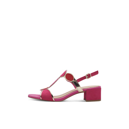 Marco Tozzi Sling Back Sandals with Geometric Patterns - Pink Red Gold