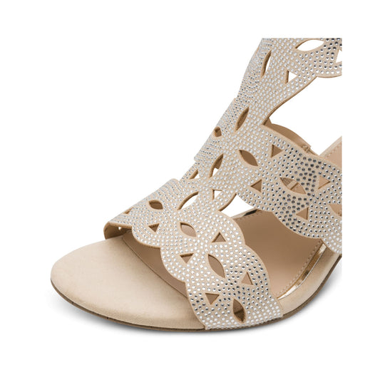 Marco Tozzi Block Heel Beige Sandal with Diamante Detailing 28306-46