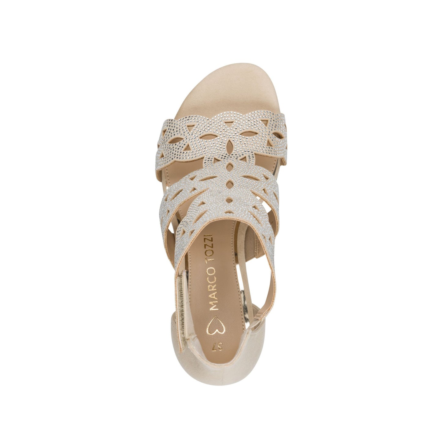 Marco Tozzi Block Heel Beige Sandal with Diamante Detailing 28306-46