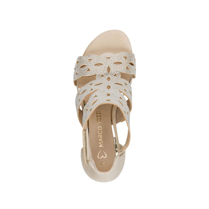 Marco Tozzi Block Heel Beige Sandal with Diamante Detailing 28306-46