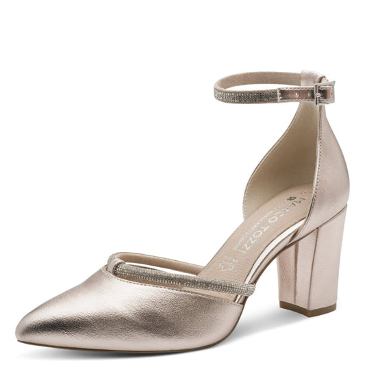 Marco Tozzi Pointed Toe Elegant Block Heel with Diamante Detailing