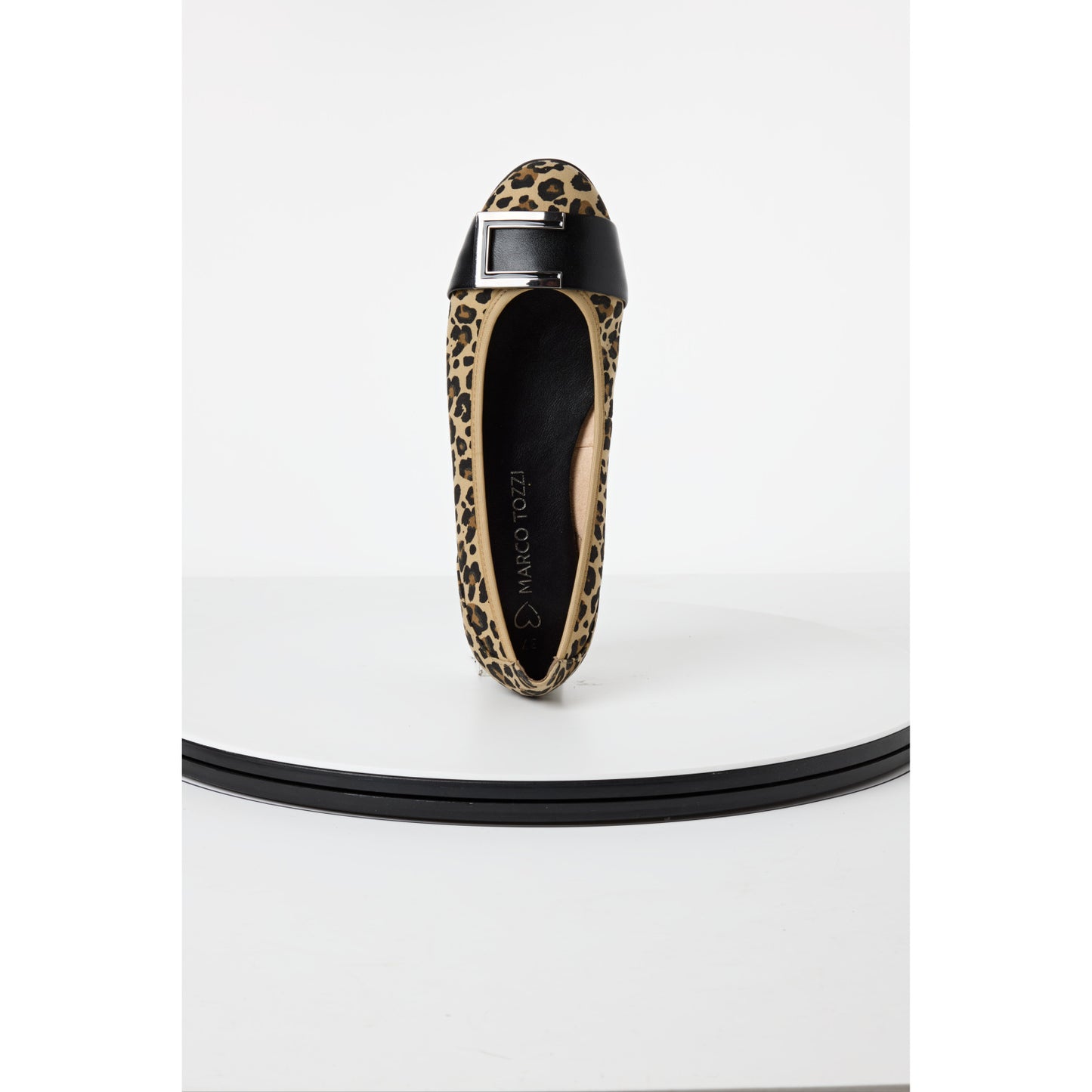 Marco Tozzi Flat Leopard print pump with silver and black buckle 22111-44