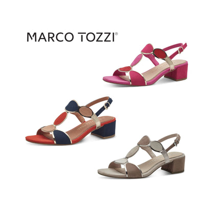 Marco Tozzi Sling Back Sandals with Geometric Patterns - Pink Red Gold