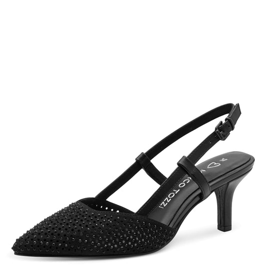 Marco Tozzi Diamante Pointed Toe Low Heel Sling Back 29667