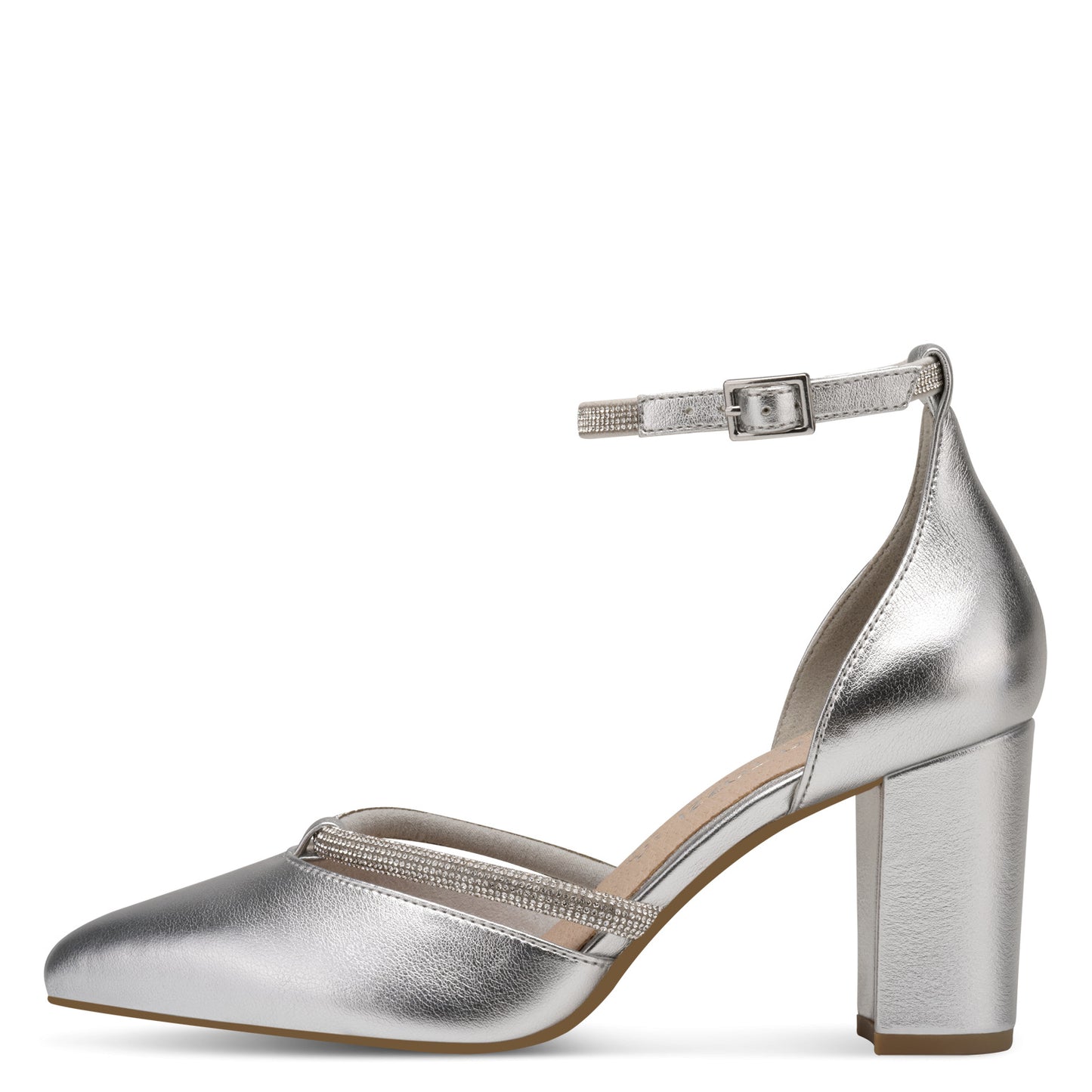 Marco Tozzi Pointed Toe Elegant Block Heel with Diamante Detailing