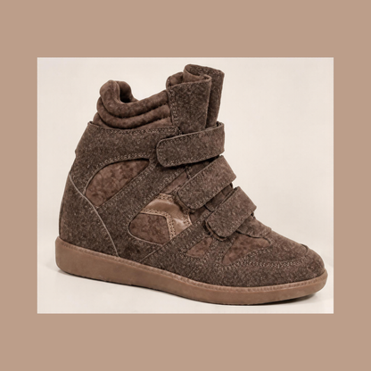 PFS Wedge Velcro Trainer Brown Suede CC250
