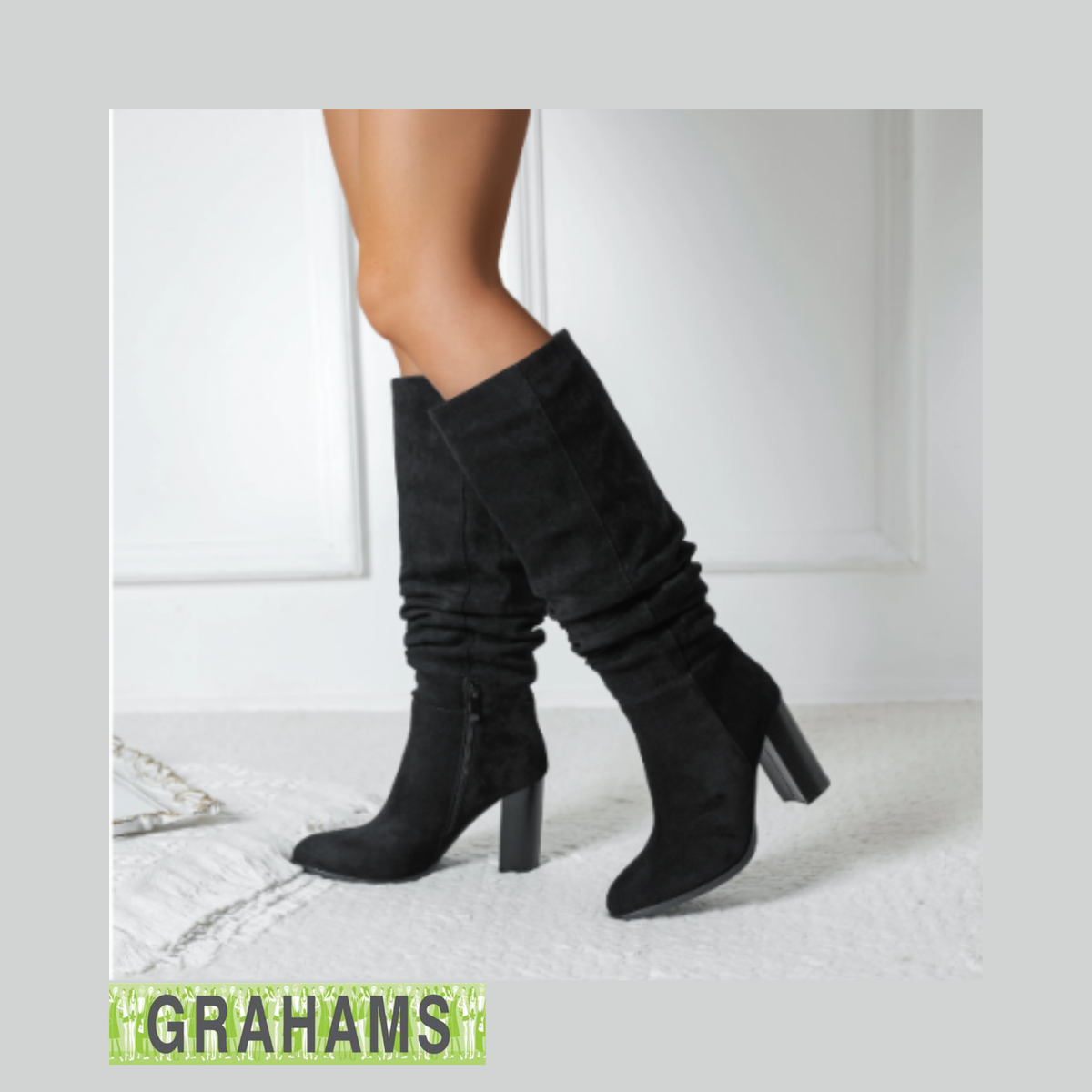 PFS Suede Slouch Boot Block Heel FR866
