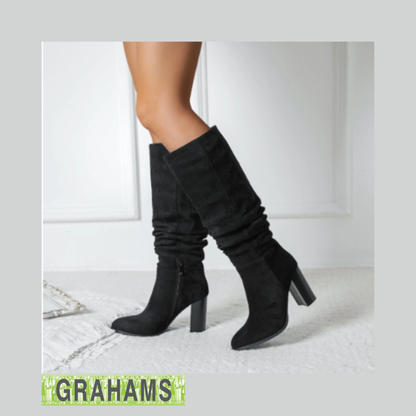 PFS Suede Slouch Boot Block Heel FR866