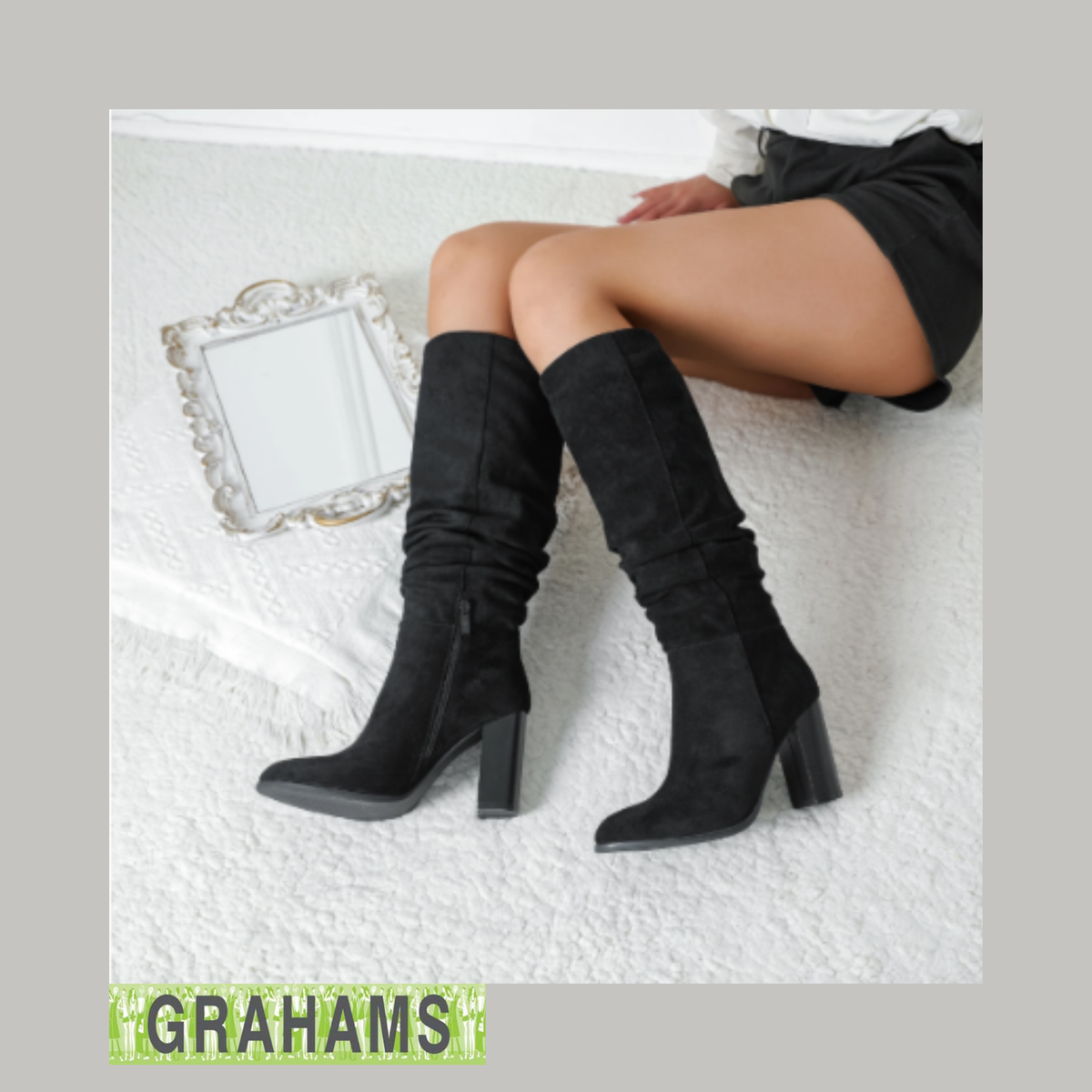PFS Suede Slouch Boot Block Heel FR866