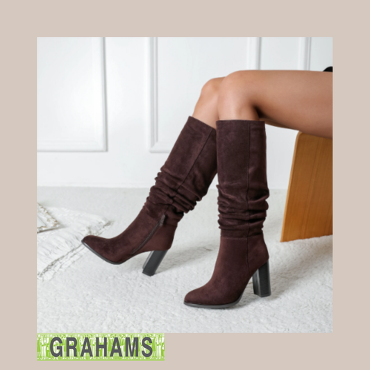 PFS Suede Slouch Boot Block Heel FR866