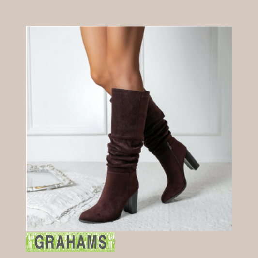PFS Suede Slouch Boot Block Heel FR866