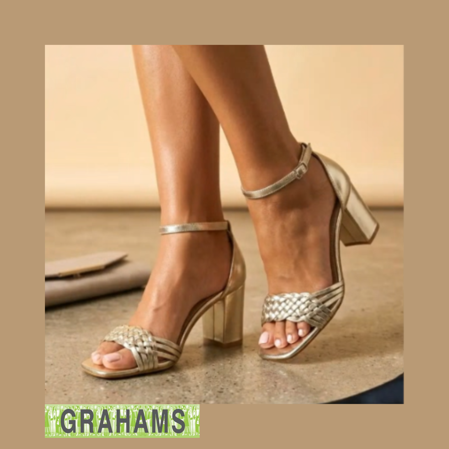 PFS Knotted Block Heel Sandal Gold OR632