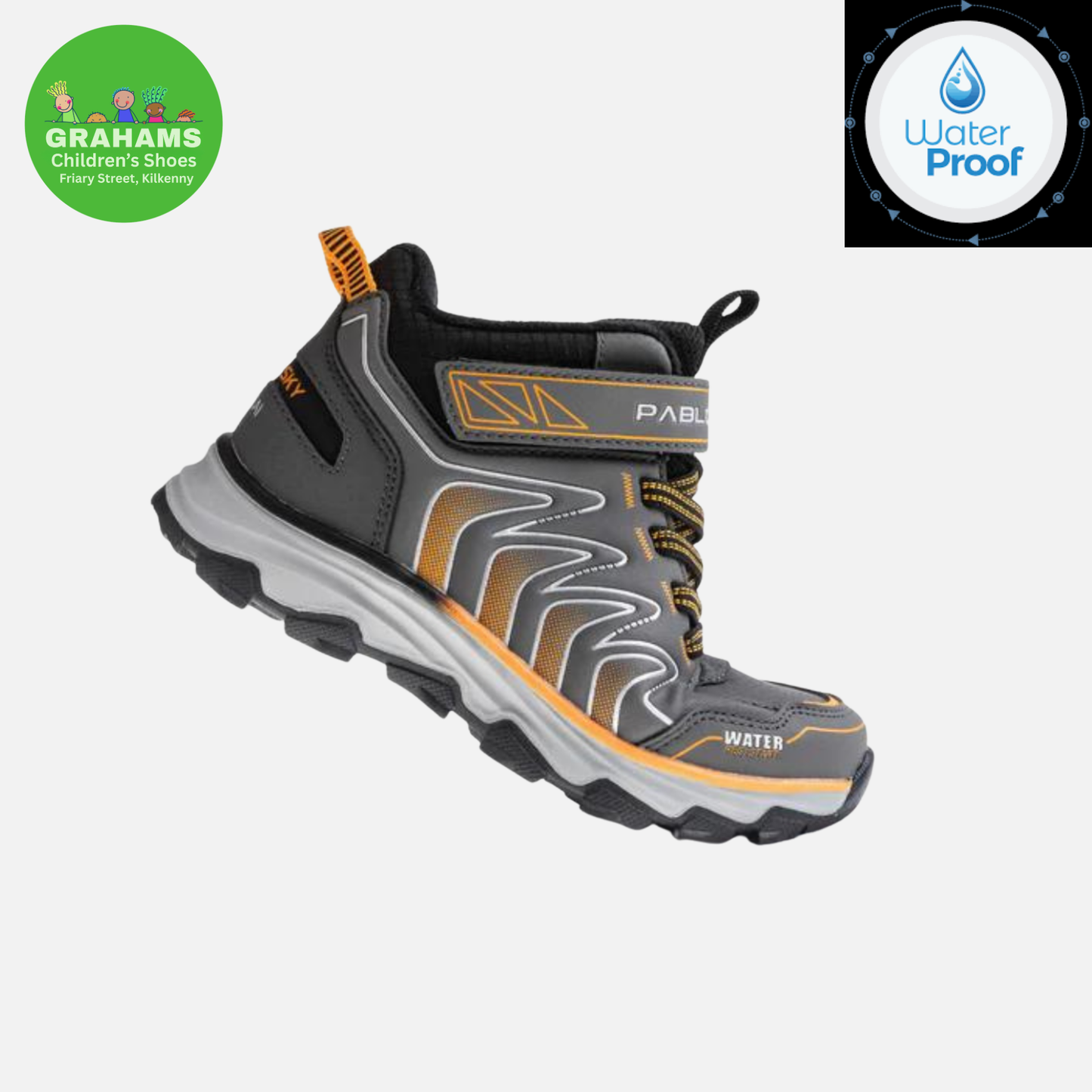 Pablosky Boys Waterproof Trainer Grey Orange 978950