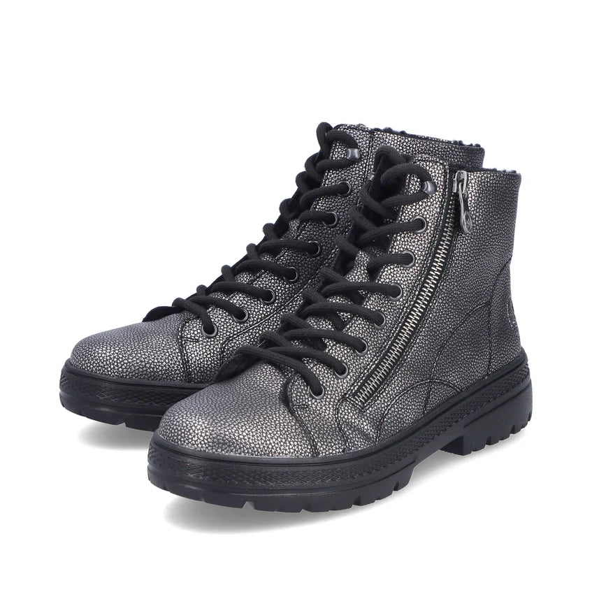 Rieker Platform Laced Metallic Ankle Boot N0031