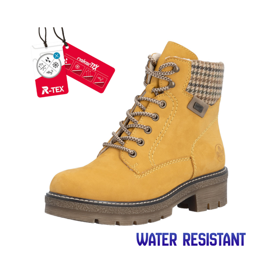 Rieker TEX Lace Up Ankle Boot Yellow Checker Y8130