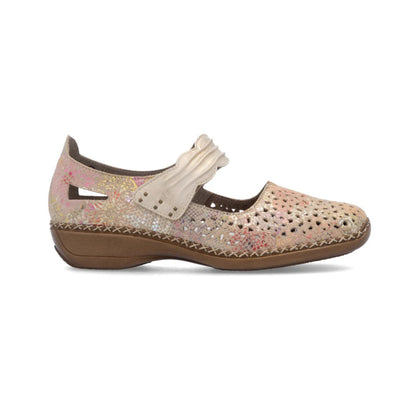 Rieker Ladies Summer Shoe Velcro Floral Metallic 41399-92