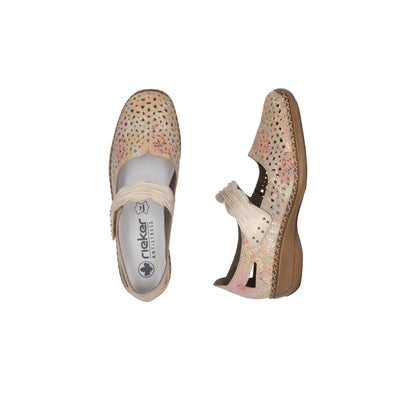 Rieker Ladies Summer Shoe Velcro Floral Metallic 41399-92