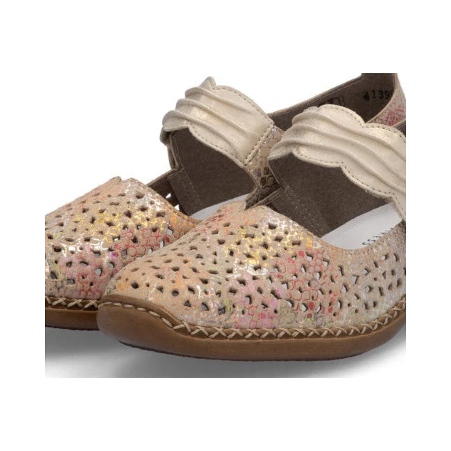 Rieker Ladies Summer Shoe Velcro Floral Metallic 41399-92