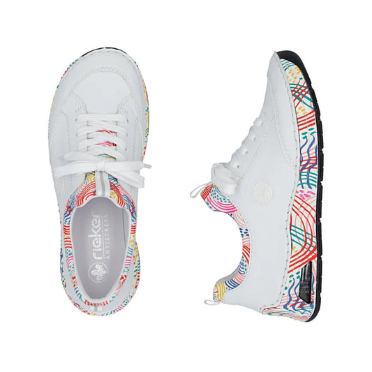 Rieker Lace Up Runner White Multi 44562-80