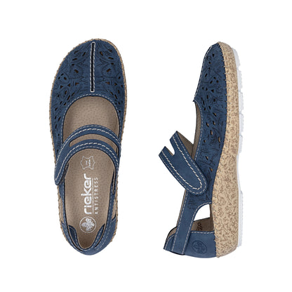 Rieker Mary Jane Velcro Shoe Geometric Print Blue 44872-14
