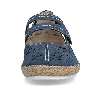 Rieker Mary Jane Velcro Shoe Geometric Print Blue 44872-14