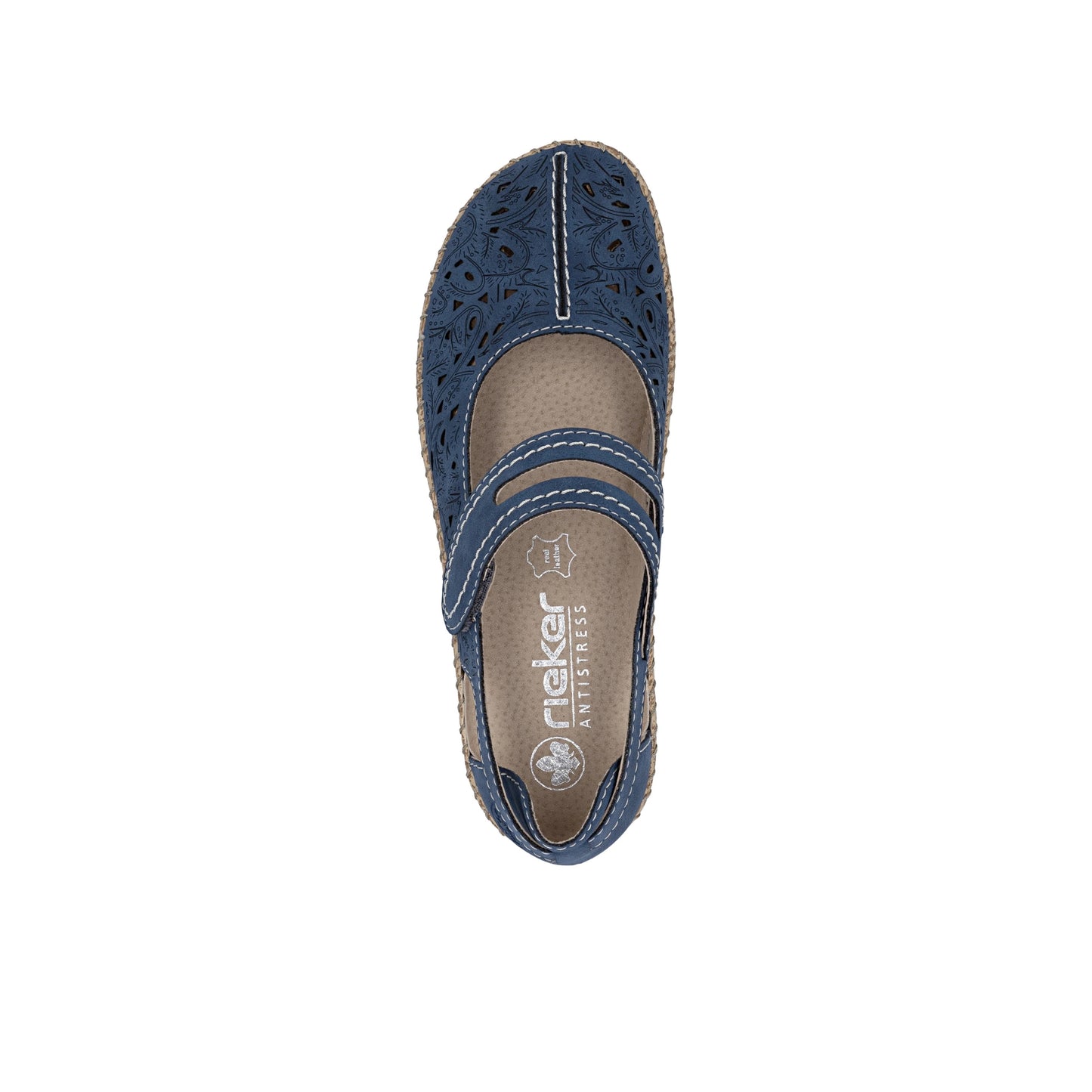 Rieker Mary Jane Velcro Shoe Geometric Print Blue 44872-14