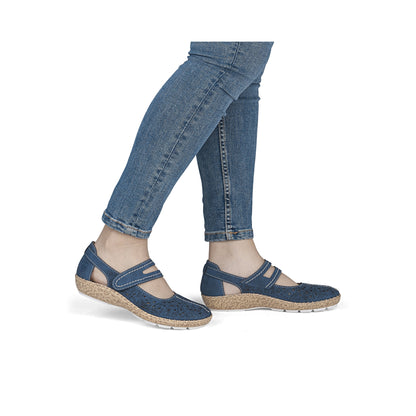 Rieker Mary Jane Velcro Shoe Geometric Print Blue 44872-14