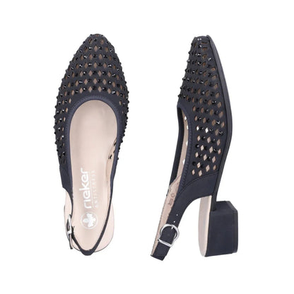 Rieker Low Heeled Sling-back Pumps Navy 47074-14