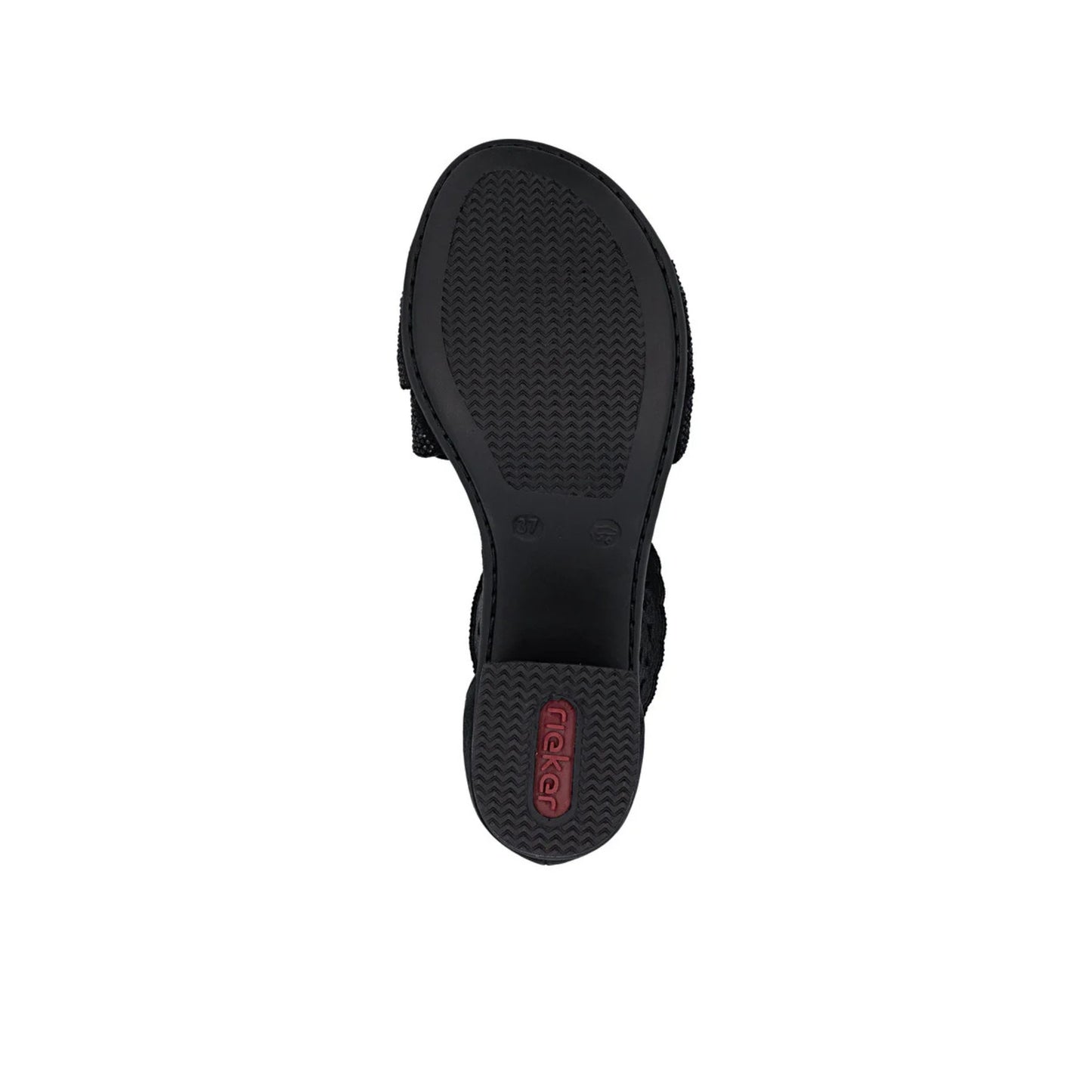 Rieker Block Heel Sandal CrossCross Strap Sparkle Black 64657-00