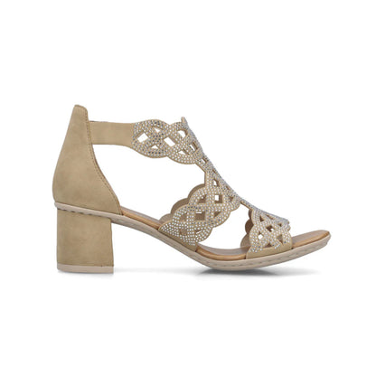 Rieker Woman's Block Heel Sandal Beige Diamond 64777-64