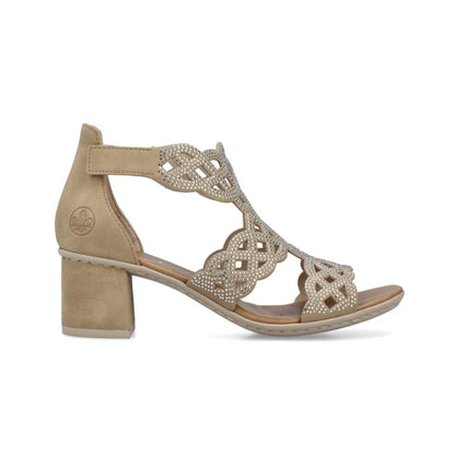 Rieker Woman's Block Heel Sandal Beige Diamond 64777-64