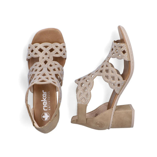 Rieker Woman's Block Heel Sandal Beige Diamond 64777-64