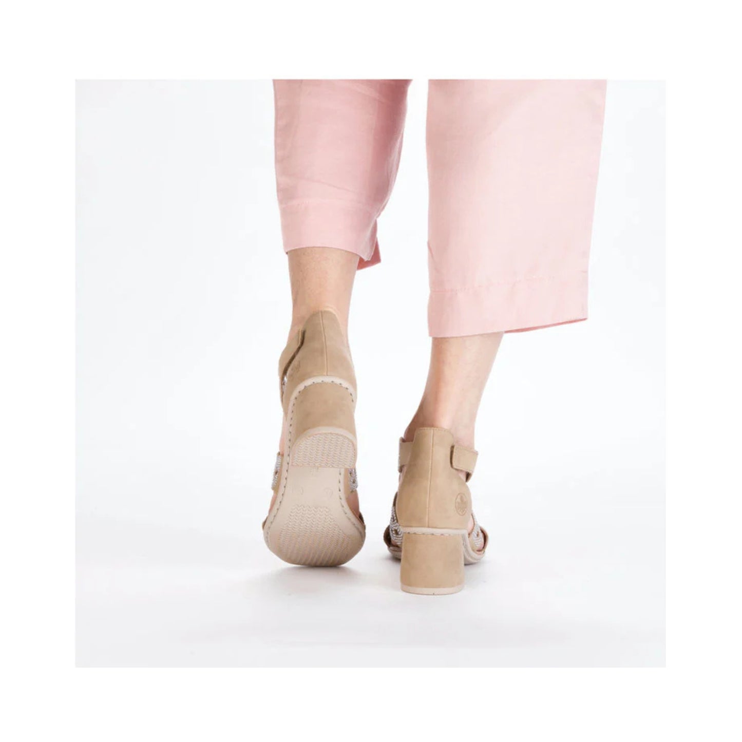 Rieker Woman's Block Heel Sandal Beige Diamond 64777-64