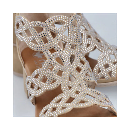 Rieker Woman's Block Heel Sandal Beige Diamond 64777-64