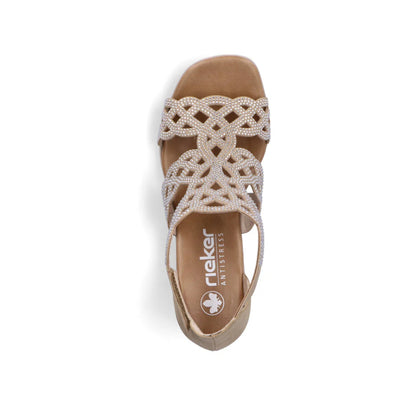 Rieker Woman's Block Heel Sandal Beige Diamond 64777-64