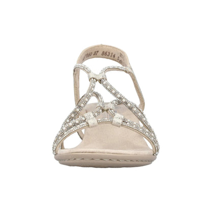Rieker Block Heel Slingback Sandal Pearl Diamnte Beige Gold 64970-60