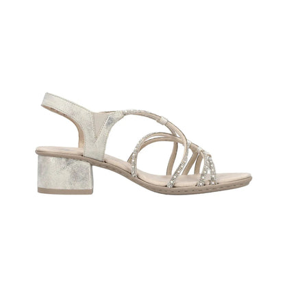 Rieker Block Heel Slingback Sandal Pearl Diamnte Beige Gold 64970-60