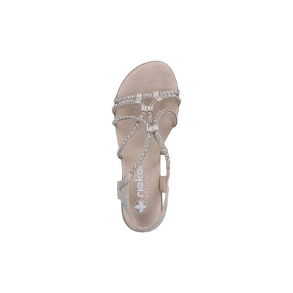 Rieker Block Heel Slingback Sandal Pearl Diamnte Beige Gold 64970-60